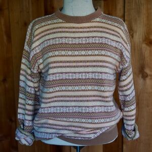 Vintage 90's Jones Wear 100% Cotton Knitted Pastel Fair Isle Crewneck Sweater S